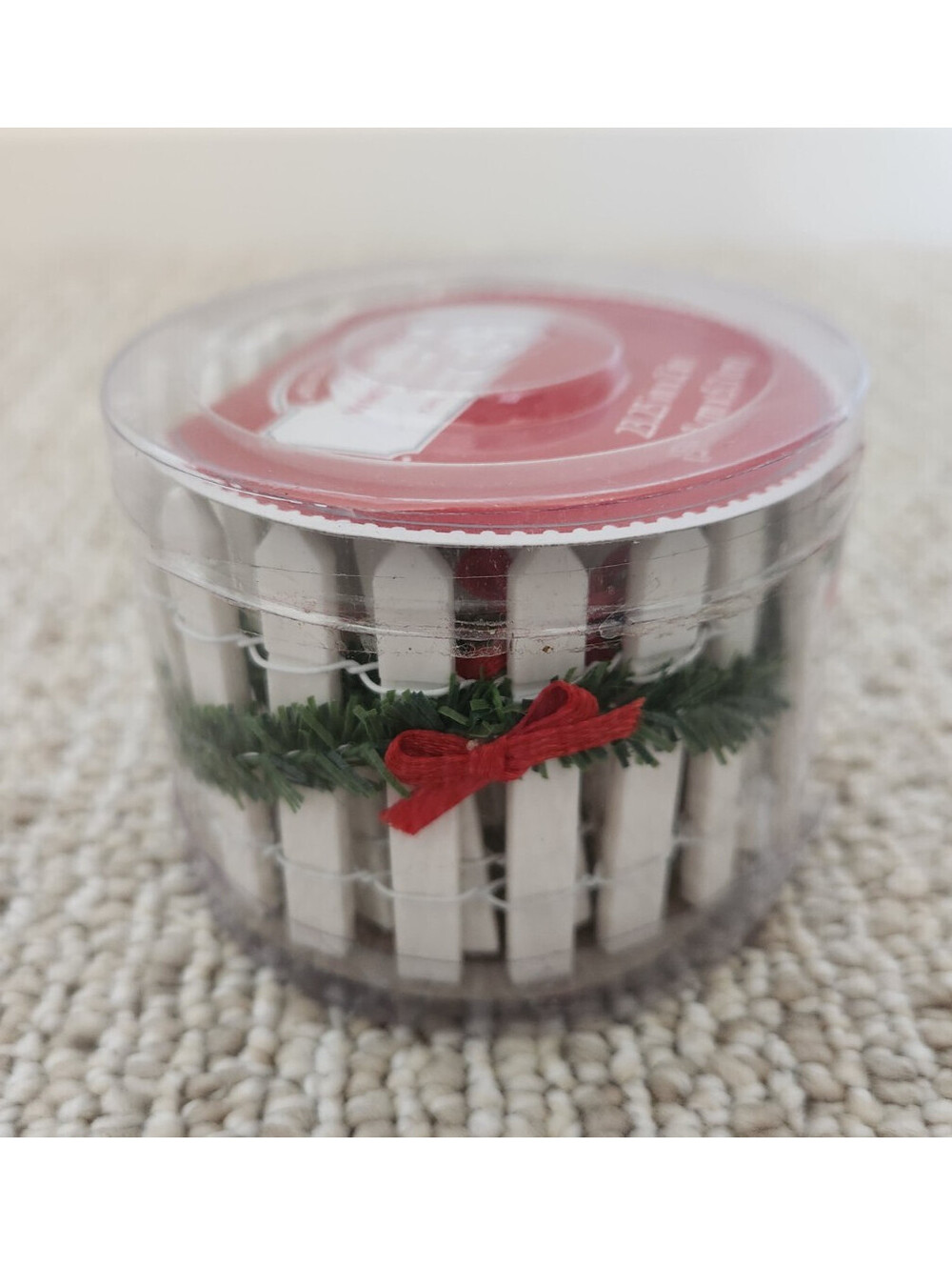 Holiday Time White Picket Fence With Garland & Red Bows 2.5" Tall Christmas NWT